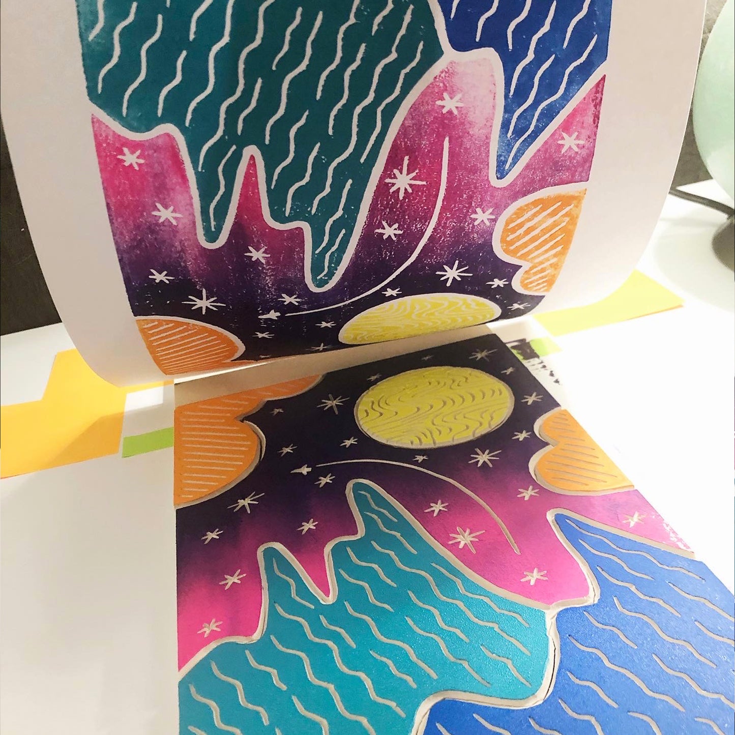 9"x12" Linocut Print - Vista Point in Five