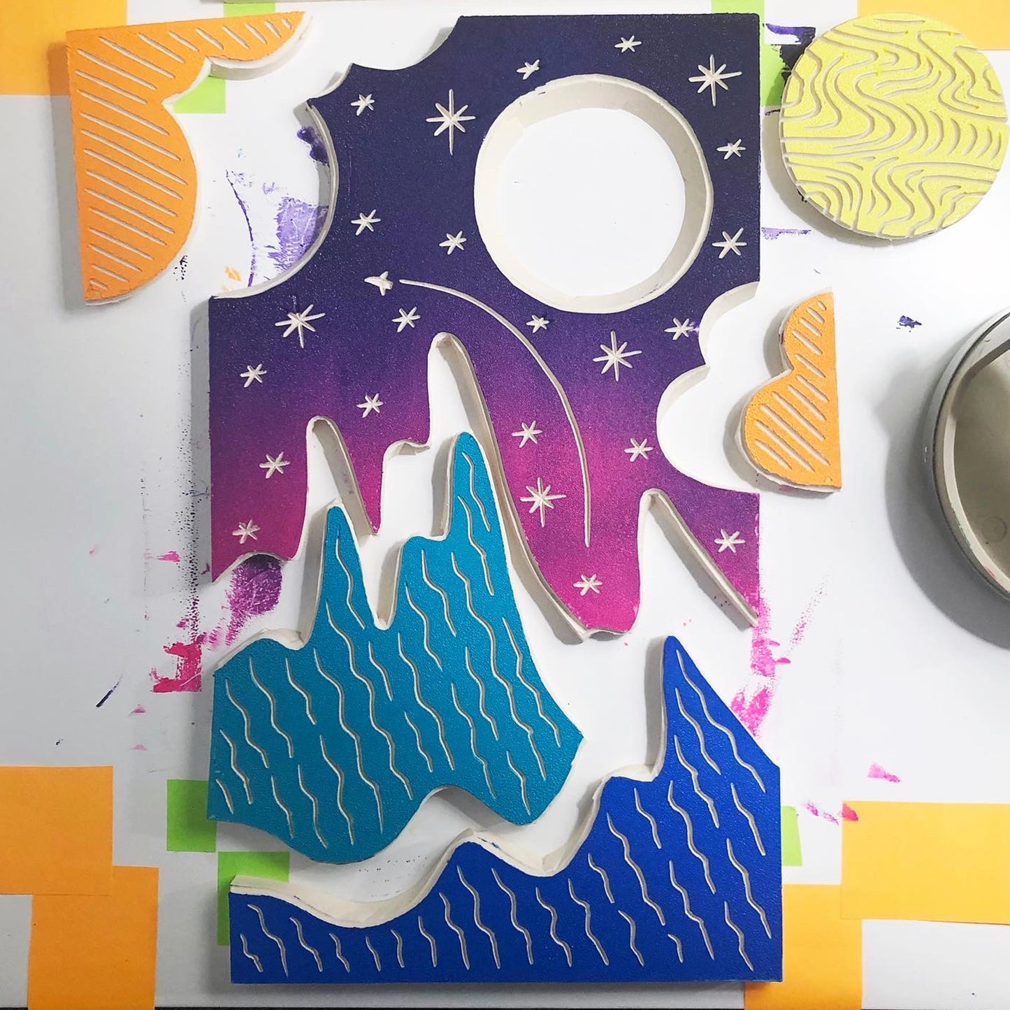 9"x12" Linocut Print - Vista Point in Five