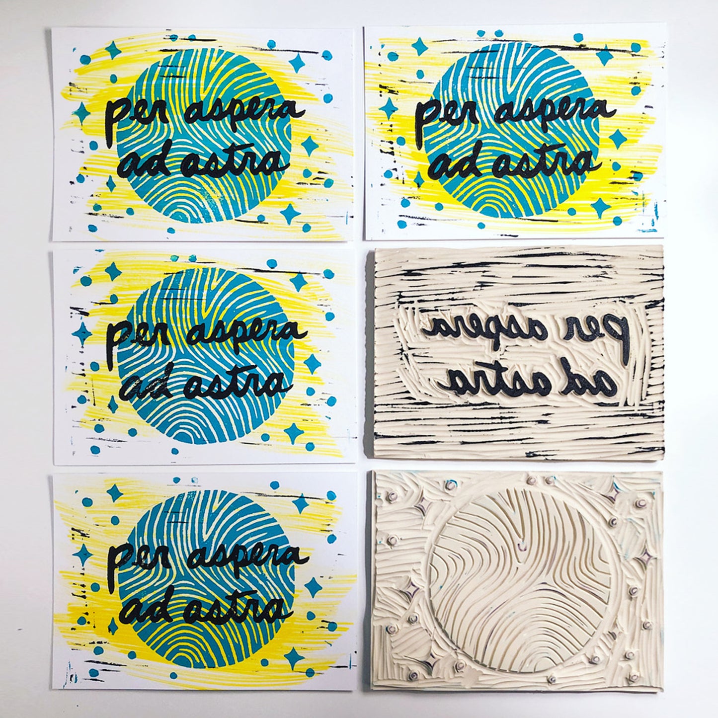 7"x5" Linocut Print - Per Aspera Ad Astra (Through Hardships to the Stars)