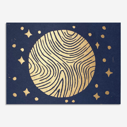 7"x5" Linocut Print - Ad Astra (To the Stars) - Metallic Gold on Midnight Blue