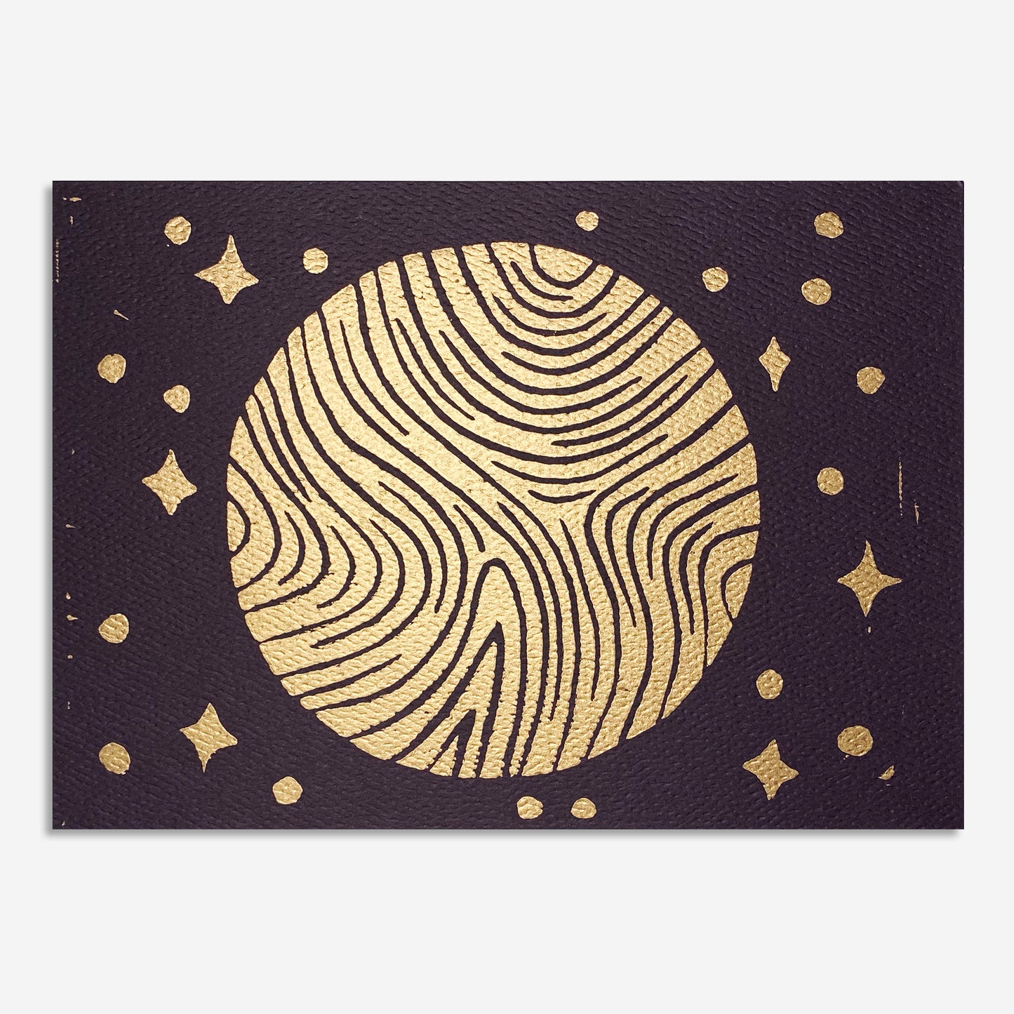 7"x5" Linocut Print - Ad Astra (To the Stars) - Metallic Gold on Eggplant Purple