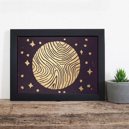 7"x5" Linocut Print - Ad Astra (To the Stars) - Metallic Gold on Eggplant Purple